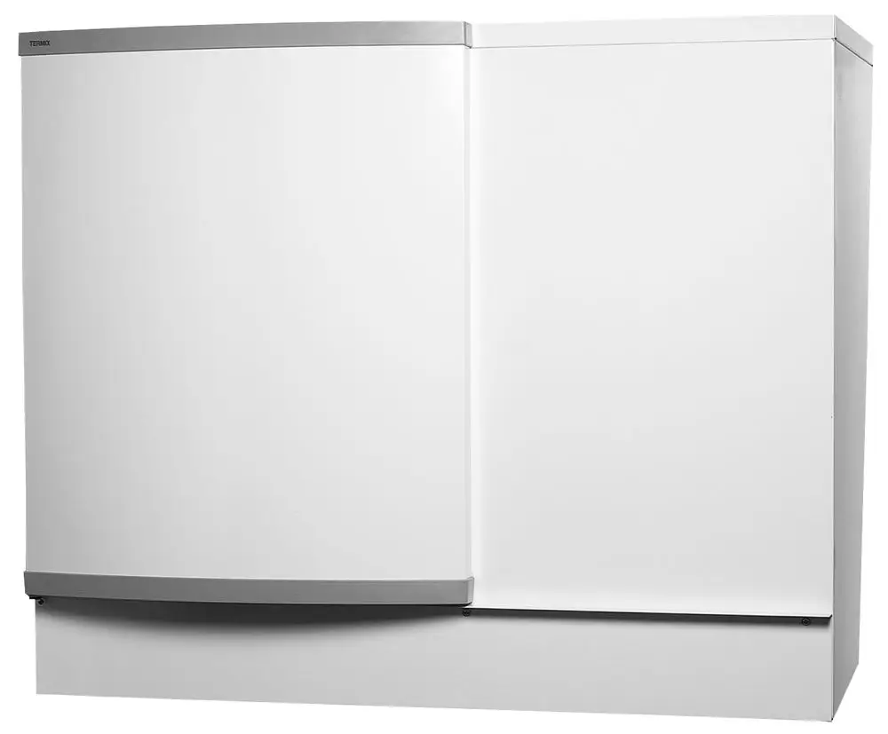 Weißer Kühlschrank mit gerader Front und grauem Griff, geeignet für Kühl- und Lagerzwecke. Produkt der Marke Danfoss, klare und schlichte Bauweise.